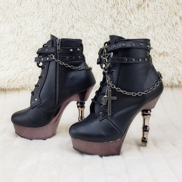 Muerto Finger Bone High Heel Ankle Boots Charm Chain Demonia 1001 - Picture 2 of 16